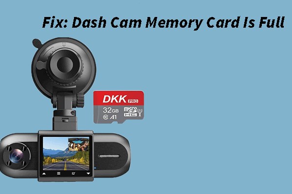 Dash cam mounted on windshield showing memory card error icon on its display screen