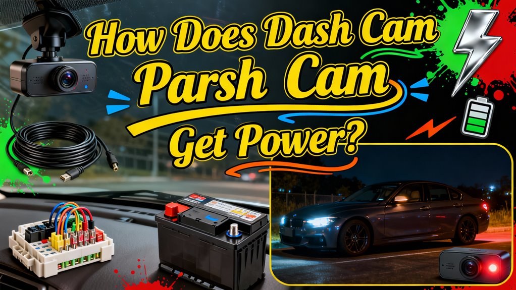 Diagram of a hardwired dash cam connected to a car's fuse box powering parking mode