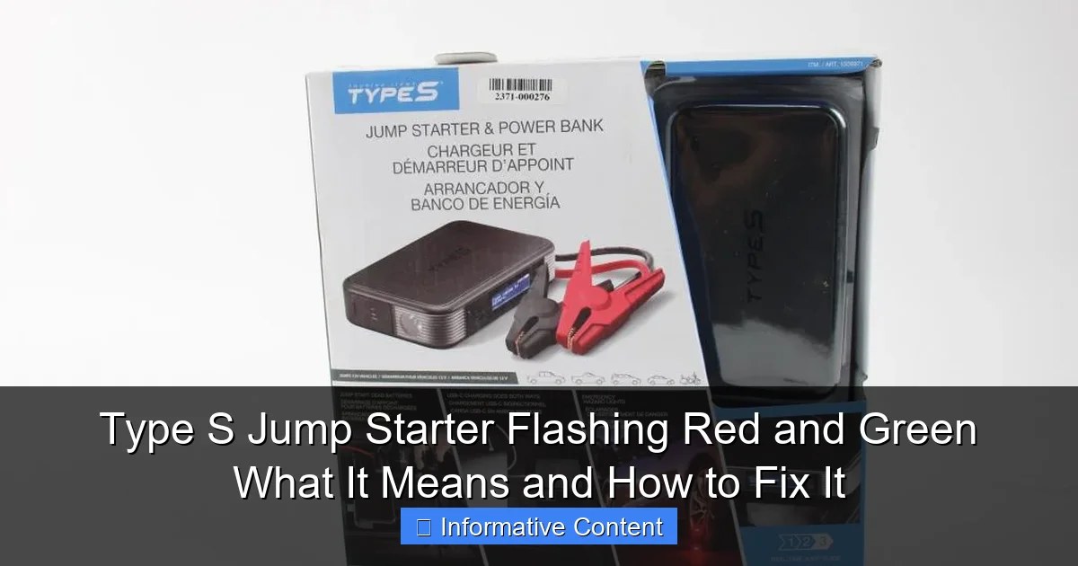 Close-up of a portable jump starter showing a blinking red warning light on its display.
