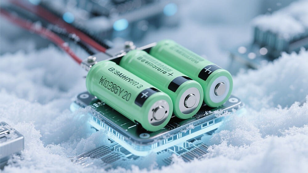 Diagram showing lithium-ion battery performance decline at 32°F and below